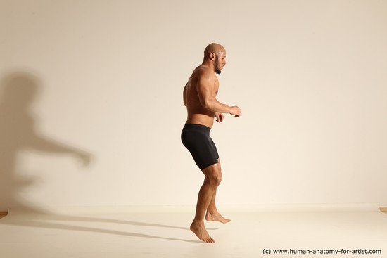 Underwear Man Black Muscular Bald Dancing Dynamic poses Academic