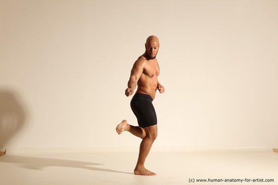 Underwear Man Black Muscular Bald Dancing Dynamic poses Academic