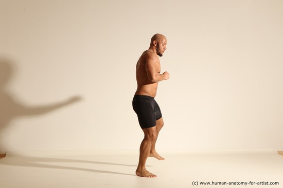 Underwear Man Black Muscular Bald Dancing Dynamic poses Academic