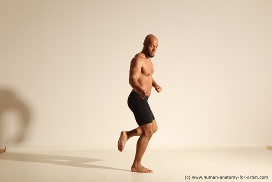 Underwear Man Black Muscular Bald Dancing Dynamic poses Academic