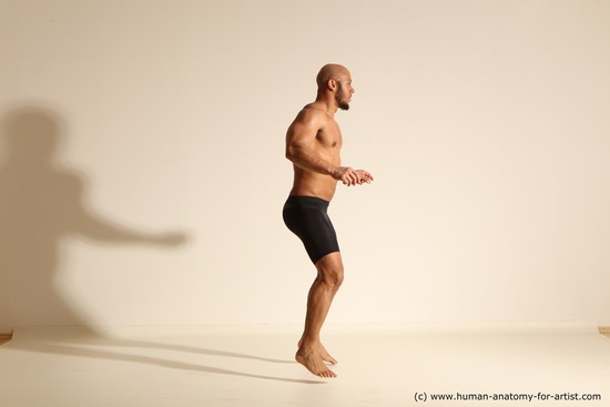 Underwear Man Black Muscular Bald Dancing Dynamic poses Academic