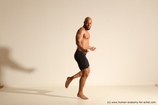 Underwear Man Black Muscular Bald Dancing Dynamic poses Academic