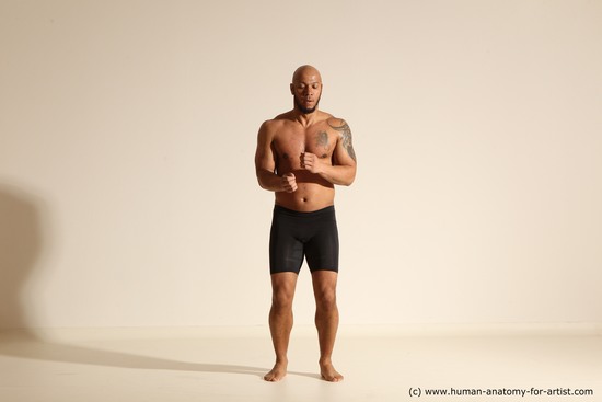 Underwear Man Black Muscular Bald Dancing Dynamic poses Academic