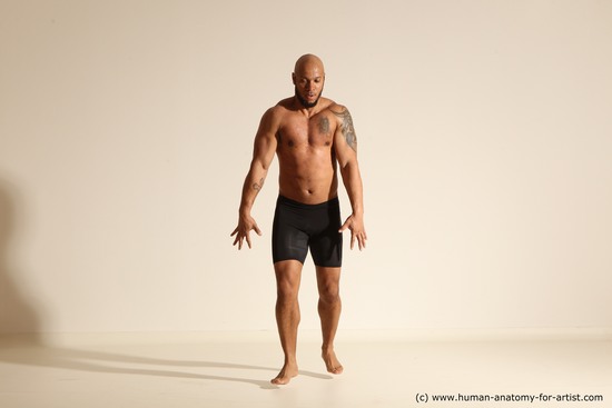 Underwear Man Black Muscular Bald Dancing Dynamic poses Academic