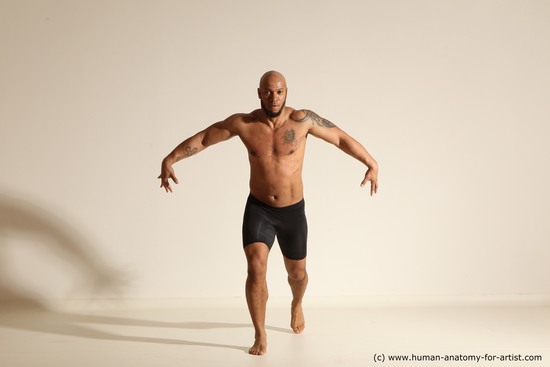 Underwear Man Black Muscular Bald Dancing Dynamic poses Academic