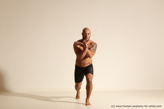 Underwear Man Black Muscular Bald Dancing Dynamic poses Academic