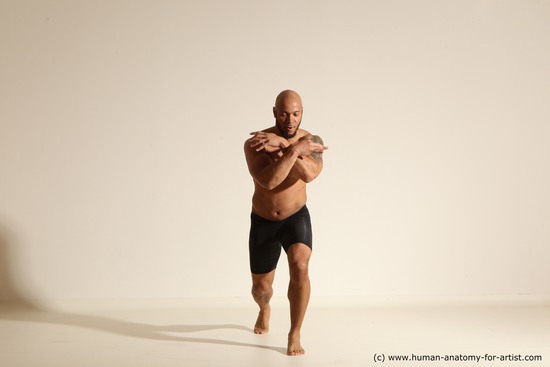 Underwear Man Black Muscular Bald Dancing Dynamic poses Academic