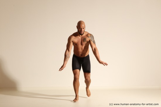 Underwear Man Black Muscular Bald Dancing Dynamic poses Academic