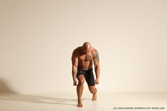 Underwear Man Black Muscular Bald Dancing Dynamic poses Academic