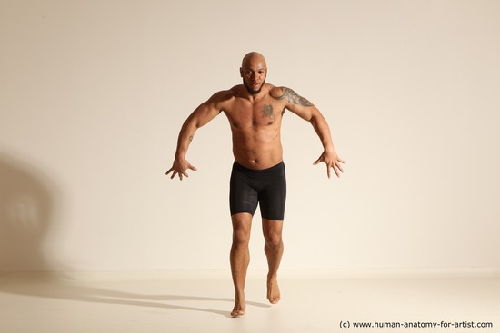 Underwear Man Black Muscular Bald Dancing Dynamic poses Academic