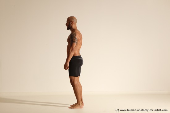 Underwear Man Black Muscular Bald Dancing Dynamic poses Academic