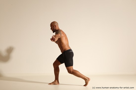 Underwear Man Black Muscular Bald Dancing Dynamic poses Academic