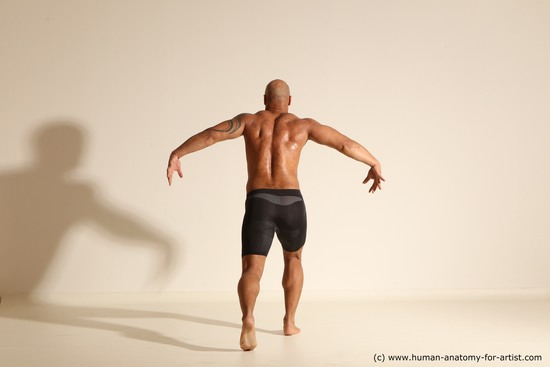 Underwear Man Black Muscular Bald Dancing Dynamic poses Academic