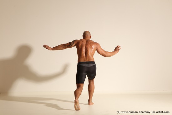 Underwear Man Black Muscular Bald Dancing Dynamic poses Academic