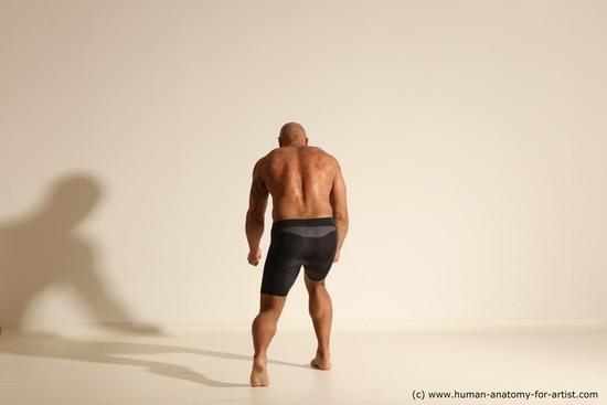 Underwear Man Black Muscular Bald Dancing Dynamic poses Academic