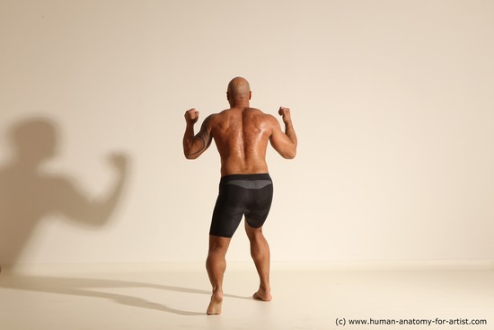 Underwear Man Black Muscular Bald Dancing Dynamic poses Academic