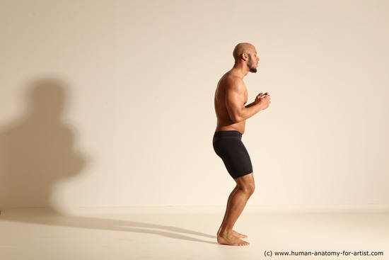 Underwear Man Black Muscular Bald Dancing Dynamic poses Academic