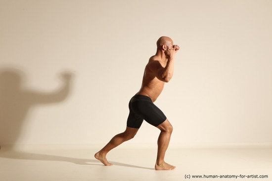 Underwear Man Black Muscular Bald Dancing Dynamic poses Academic