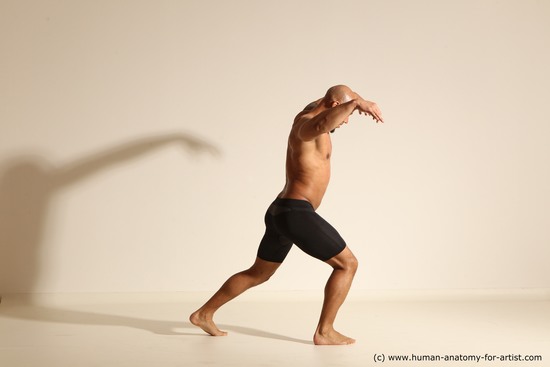 Underwear Man Black Muscular Bald Dancing Dynamic poses Academic