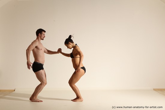 Underwear Woman - Man White Slim Brown Dancing Dynamic poses Academic