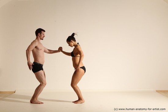 Underwear Woman - Man White Slim Brown Dancing Dynamic poses Academic