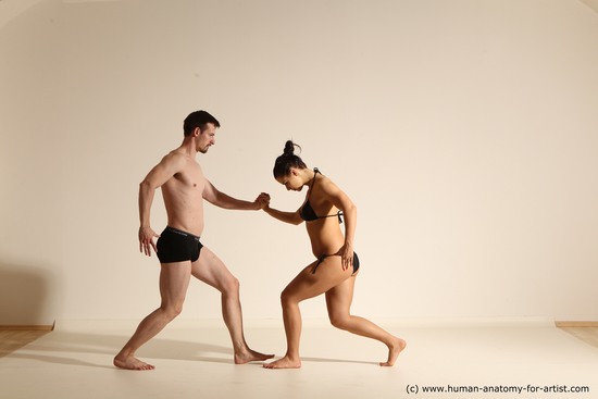 Underwear Woman - Man White Slim Brown Dancing Dynamic poses Academic