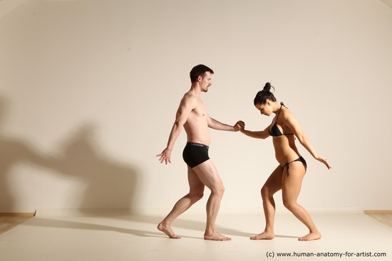 Underwear Woman - Man White Slim Brown Dancing Dynamic poses Academic