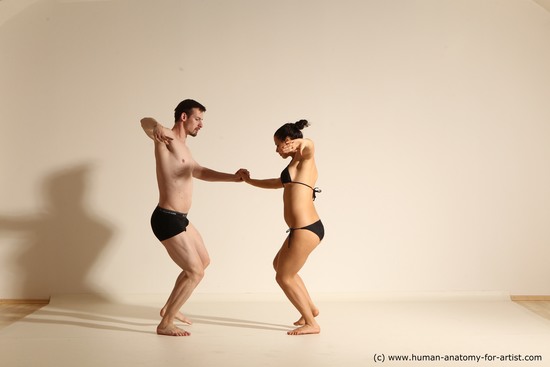 Underwear Woman - Man White Slim Brown Dancing Dynamic poses Academic