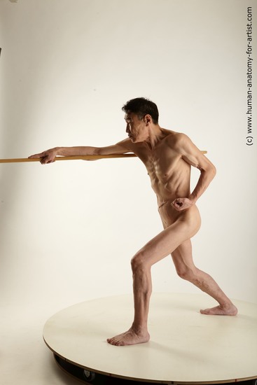 Nude Fighting with spear Man Asian Standing poses - ALL Slim Short Black Standing poses - simple Standard Photoshoot Realistic