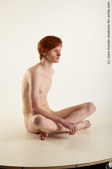 Nude Man White Sitting poses - simple Slim Medium Red Sitting poses - ALL Standard Photoshoot Realistic