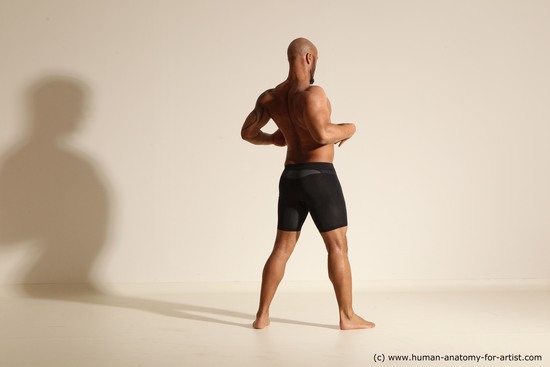 Underwear Man Black Muscular Bald Dancing Dynamic poses Academic