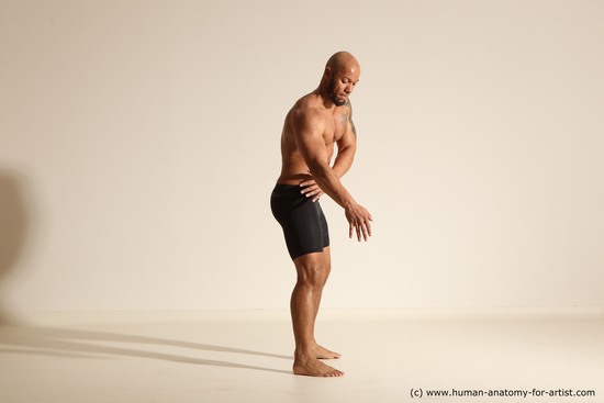 Underwear Man Black Muscular Bald Dancing Dynamic poses Academic