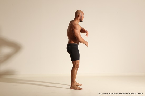 Underwear Man Black Muscular Bald Dancing Dynamic poses Academic