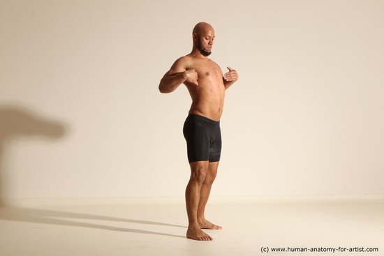 Underwear Man Black Muscular Bald Dancing Dynamic poses Academic