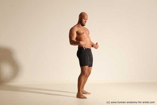 Underwear Man Black Muscular Bald Dancing Dynamic poses Academic