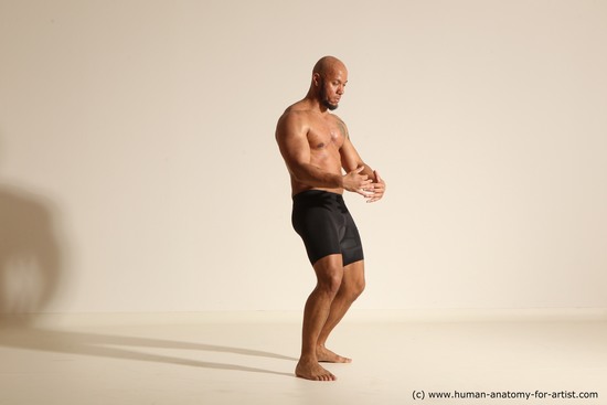 Underwear Man Black Muscular Bald Dancing Dynamic poses Academic