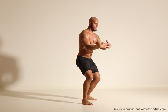 Underwear Man Black Muscular Bald Dancing Dynamic poses Academic