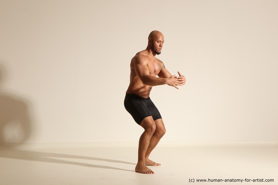 Underwear Man Black Muscular Bald Dancing Dynamic poses Academic