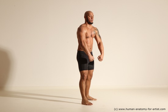 Underwear Man Black Muscular Bald Dancing Dynamic poses Academic