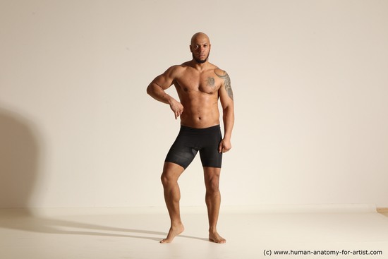 Underwear Man Black Muscular Bald Dancing Dynamic poses Academic