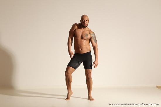 Underwear Man Black Muscular Bald Dancing Dynamic poses Academic