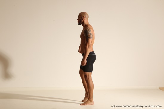 Underwear Man Black Muscular Bald Dancing Dynamic poses Academic