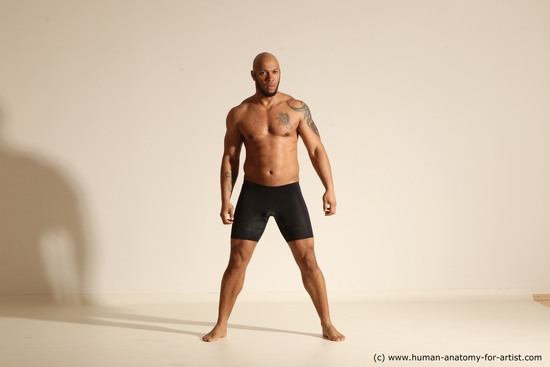 Underwear Man Black Muscular Bald Dancing Dynamic poses Academic