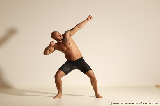 Underwear Man Black Muscular Bald Dancing Dynamic poses Academic