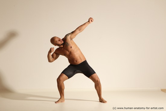 Underwear Man Black Muscular Bald Dancing Dynamic poses Academic