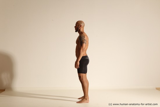 Underwear Man Black Muscular Bald Dancing Dynamic poses Academic