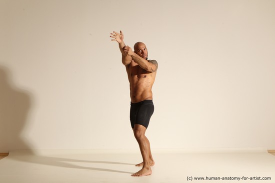 Underwear Man Black Muscular Bald Dancing Dynamic poses Academic