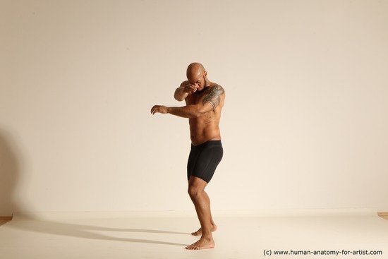 Underwear Man Black Muscular Bald Dancing Dynamic poses Academic