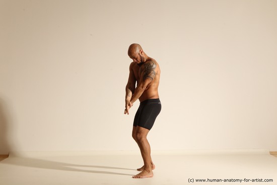 Underwear Man Black Muscular Bald Dancing Dynamic poses Academic