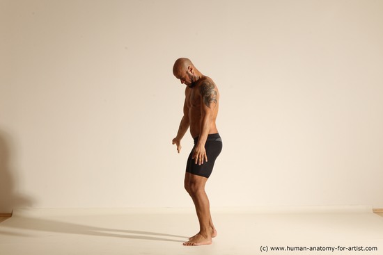 Underwear Man Black Muscular Bald Dancing Dynamic poses Academic